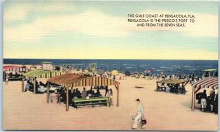Vintage Pensacola,  Florida Postcard Frisco Railroad Beach View Linen C1940s