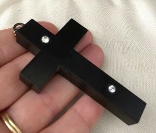 Vintage Jewellery Fabulous Whitby Jet And Crystal Chunky Cross Pendant