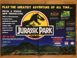 Jurassic Park Nintendo Snes Sega Genesis 1993 Poster Ad Art Spielberg Rare