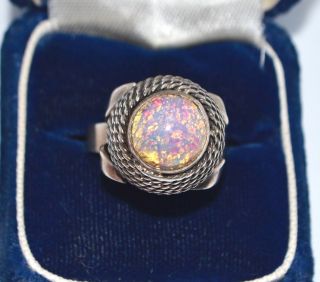 Vintage Mexican SOLID SILVER & Dragons Breath Glass Opal Taxco STATEMENT RING 2