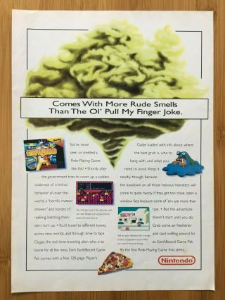 Earthbound Snes 1995 Vintage Poster Ad Art Promo Print Smash Bros.  Nes Rare