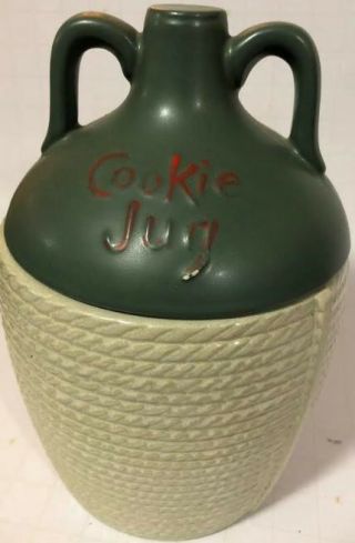 Vintage Mccoy Cookie Jar Green Top And Rope Design On Base