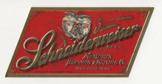 Pre Prohibition Memphis Brewing & Malting Schneiderweiser Beer Label Tn