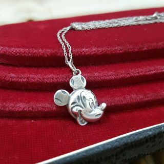 Vintage Walt Disney Sterling Silver Mickey Mouse Necklace Pendant,  17 Inch