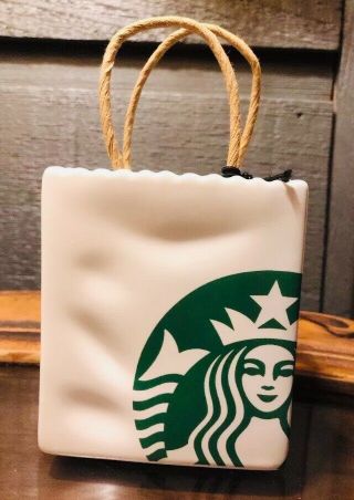 Starbucks 2019 Ceramic Mini Tote Ornament Gift Card Holder