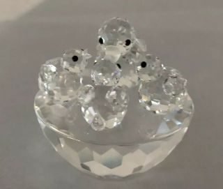 Swarovski Crystal Mother Bird And 3 Babies In Nest With Cylinder.