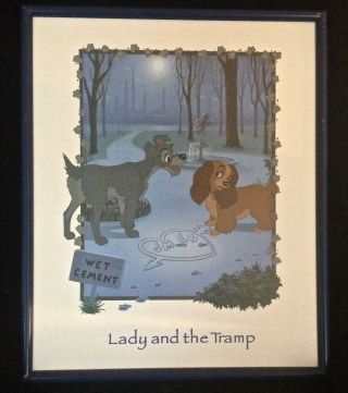 Rare Disney Gallery Framed Print - Lady And The Tramp - " Our Paws Together "