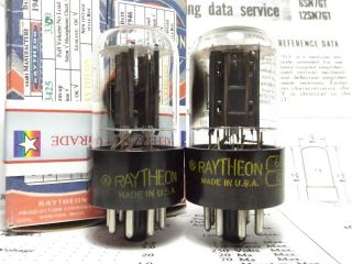 2 - 6sn7gtb Raytheon Vintage Vacuum Tubes Certified Reference Plus Grade Pair