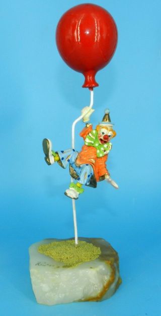 Vintage Ron Lee 1985 Clown Figure Hanging To Red Balloon 11 " Signed