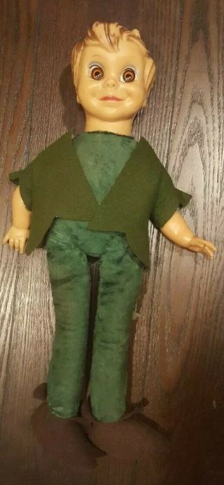 Peter Pan Doll Ideal 1953 Rubber Head Hands W/ Cloth Stuffed Body 18”