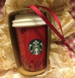 Starbucks 2013 Ornament Red Ceramic To - Go Cup In Package