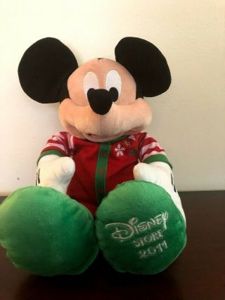 Disney Store Mickey Mouse Plush Red Green Snowflake 2011 Christmas Toy