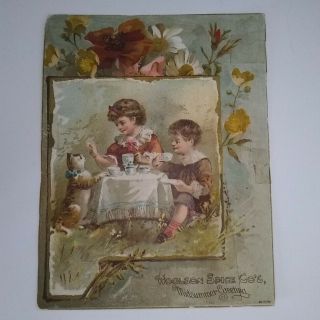 Antique Victorian Trade Card Large Woolson Spice Midsummer Greeting Lion Coffee