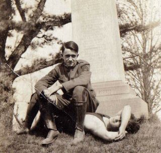 Young Soldier Sitting on a Girl in a Cemetery - Vintage 1910s Snapshot Photo 2