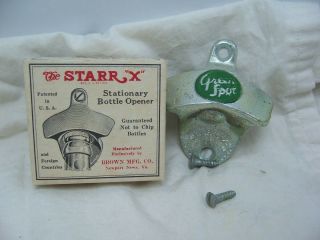 Vintage Green Spot Starr X Cast Iron Bottle Opener W/ Screws 1
