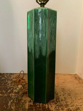 Vintage Mid Century Modern Green Drip Pottery Table Lamp Pillar Style