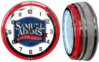 Samuel Adams Boston Lager Beer 19 " Double Neon Clock Red Neon Sam Adams Mancave