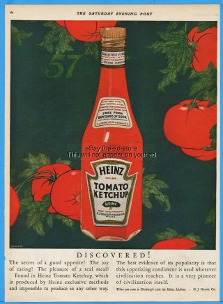 1925 H J Heinz Tomato Ketchup Pittsburgh Pa Bottle Art Discovered Vintage Ad