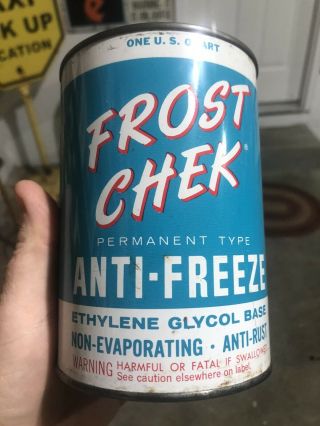 Vintage 1 Quart Frost Check Anti - Freeze Oil Can.  Rare Can.  Farm.  Gas.
