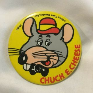 Vtg 1980 Chuck E Cheese Mouse Pinback By Pizza Time Theatrevintage 1980 Chuck E