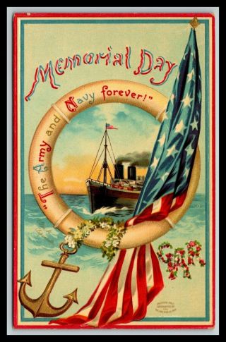 Memorial Day The Army And Navy Forever Clapsaddle Signed Postcard A11