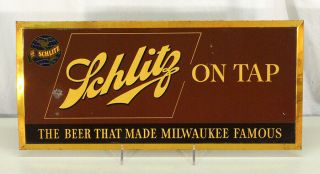 Schlitz •on Tap• Toc Tin - Cardboard Beer Sign Jos.  Schlitz Milwaukee Wisconsin Wi