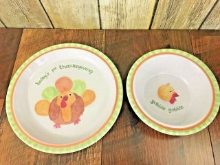 Pottery Barn Kids Melamine Bowl Plate Set Gobble Turkey My First Thanksgiving
