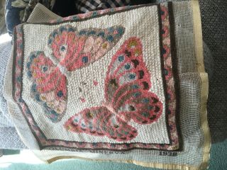 Vintage Butterfly Needlepoint Unfinished Unframed Large 16 " X 16 "