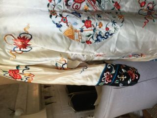Vintage Japanee Asian GEISHA Embroidered floral SILK ROBE KIMONO jacket 2