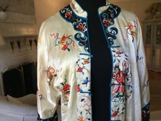 Vintage Japanee Asian GEISHA Embroidered floral SILK ROBE KIMONO jacket 3