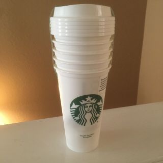 Starbucks 16oz Reusable To Go Cups 5 - Pack White Plastic Mug Gift Set