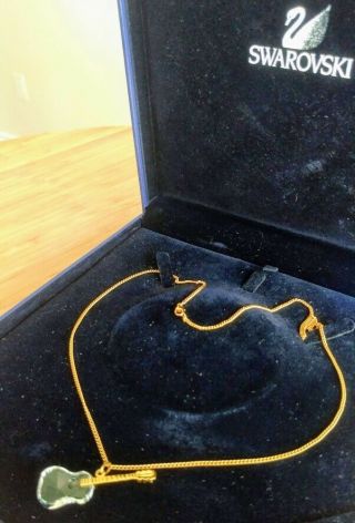 Swarovski Signed Swan Logo Gold Guitar Crystal Pendant Necklace