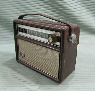 Vintage 1958 Arvin 9 Transistor Radio 63r58 Brown Walnut Leather Case S/h