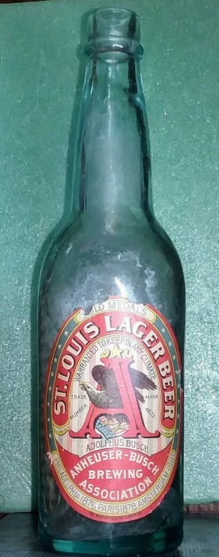 St.  Louis Lager Beer Bottle,  Anheuser Busch St.  Louis Mo.  Pre - Pro Budweiser Beer