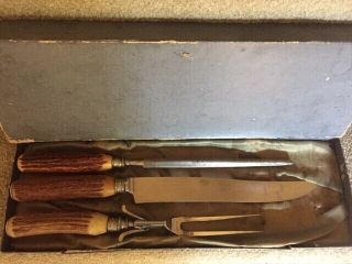 Vintage 3 Piece Cutlery Set By Lamson,  With Antler Handles