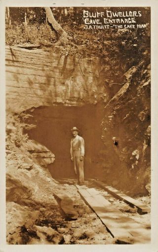 Elk Spring Missouri J A Truitt - The Cave Man Bluff Dwellers - Real Photo Postcard
