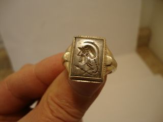 Vintage Ostby Barton 10k Gold & Sterling Hematite Trojan Intaglio Mens Ring