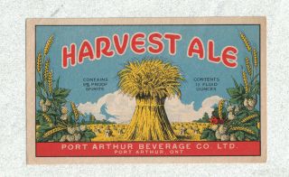 Beer Label - Canada - Harvest Ale - Port Arthur Beverage Co.  Ltd.  - Ontario