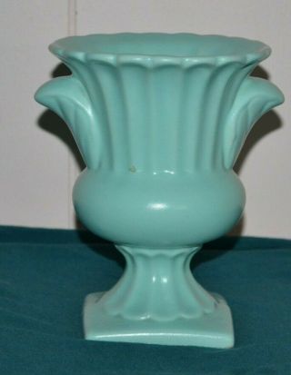 Vintage Blue Chalkware Vase Teal Trumpet Flower Shabby Decor Cottage Planter