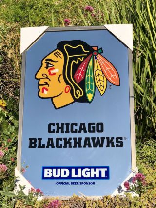 Bud Light Chicago Blackhawks Nhl Hockey Beer Bar Man Cave Mirror