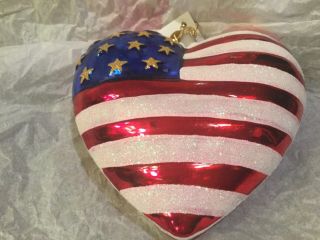 Christopher Radko Brave Heart Flag Christmas Ornament 9/11 With Tag Fast Ship