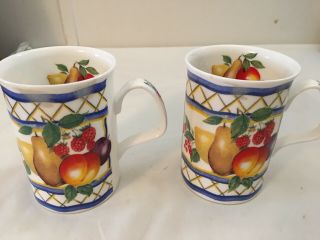 Two Roy Kirkham Majolica Fruit - Fine Bone China - 10 Oz Cups Made In England
