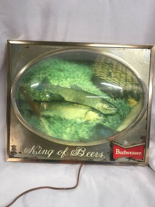 Lighted 3 - D Rainbow Trout Fishing Bubble Light 50s Budweiser King Of Beers Sign