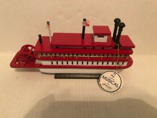 George Good Corp Wood Red & White " Dixie " Riverboat W/rotating Wheel