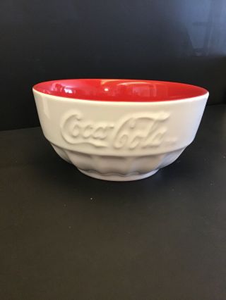 Gibson Coca Cola Cereal/soup Bowls,  Set Of 4,  Ceramic,  White With Red Interior
