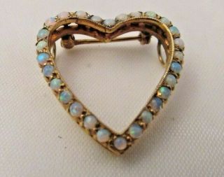 Vintage 14k Solid Yellow Gold Heart Brooch/ Pendant/ 28 Opal Stones.  2.  7 Grams Nr