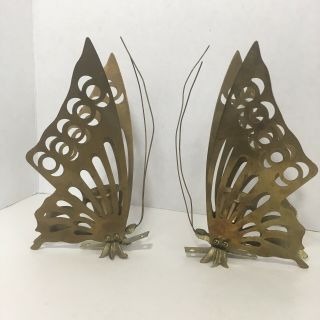 Pair Mid Century Vintage Brass Butterfly Taper Small Candle Holders