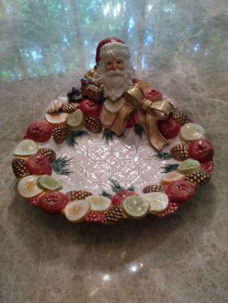 Fitz And Floyd Handcrafted " Winter Spice " Santa Tray / Bowl W Toys