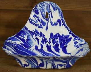 Vintage Style Blue White Swirl Enamel Porcelain Soap Dish Holder Farmhouse Decor