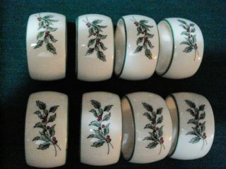 Christmas Ceramic Holly Berry Napkin Rings (set Of 8)